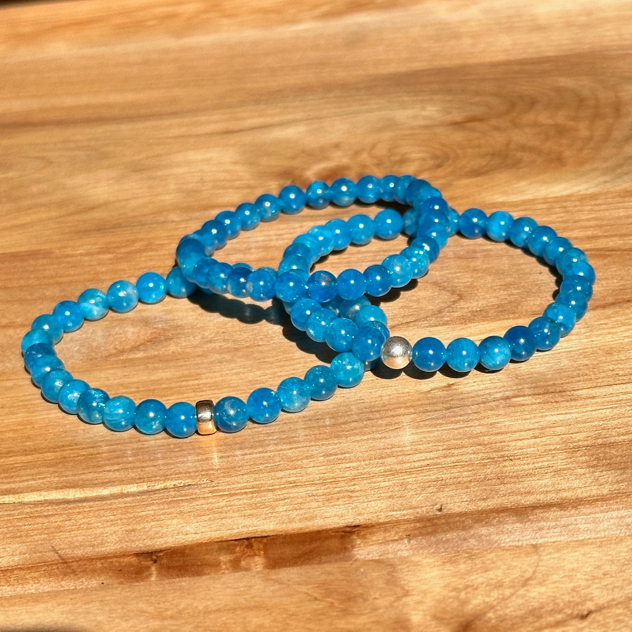 Genuine Blue Apatite Gemstone Bead Bracelet
