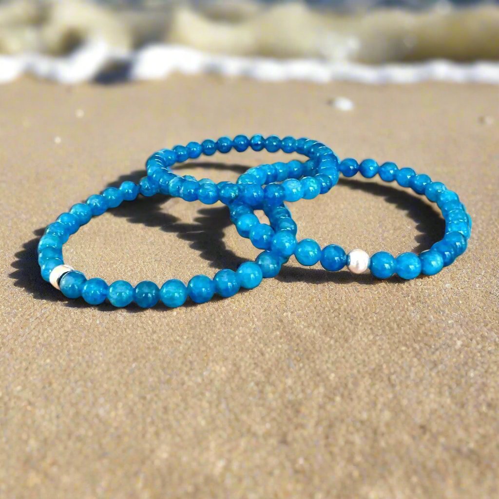 Genuine Blue Apatite Gemstone Bead Bracelet