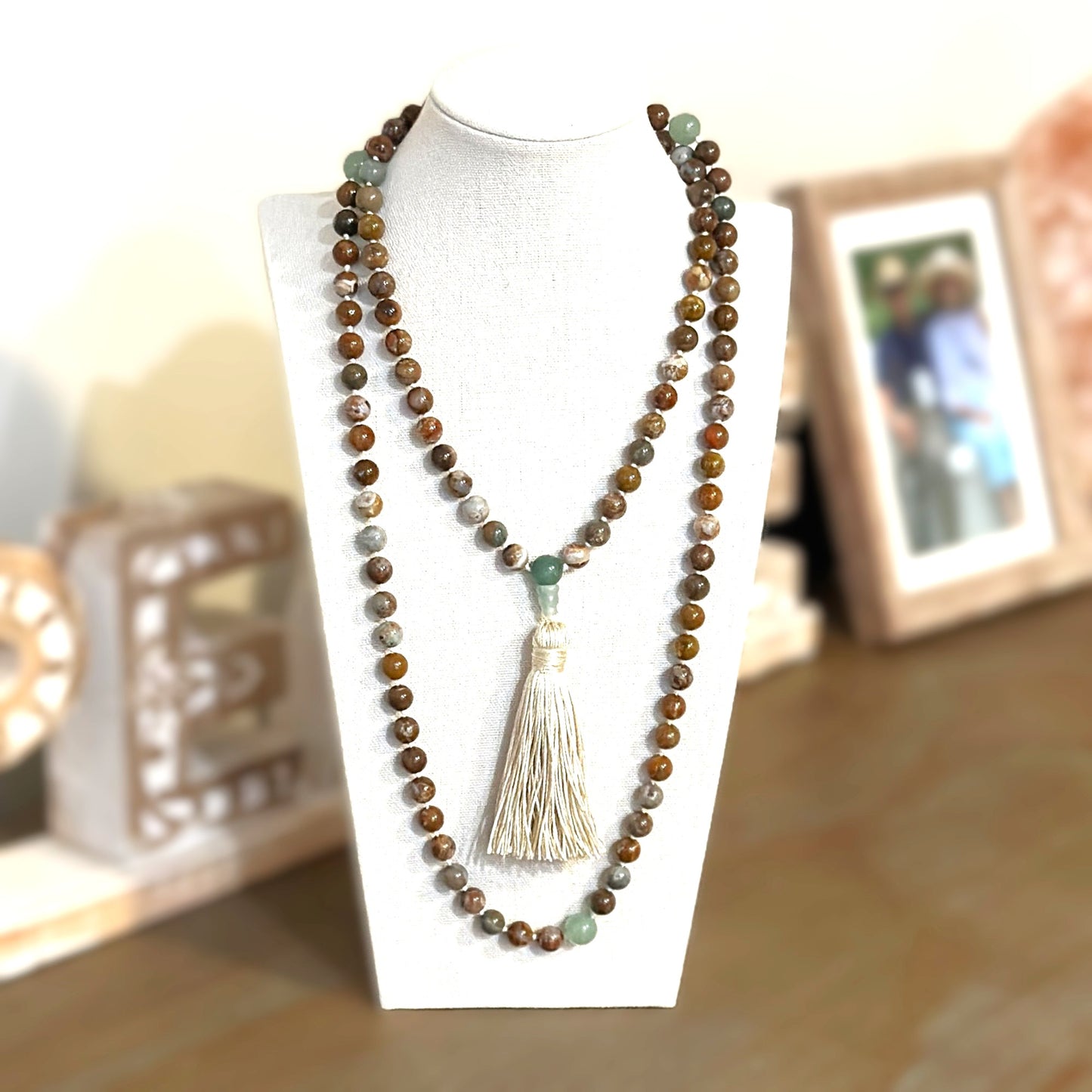 Genuine African Green Opal and Green Aventurine Gemstone Mala
