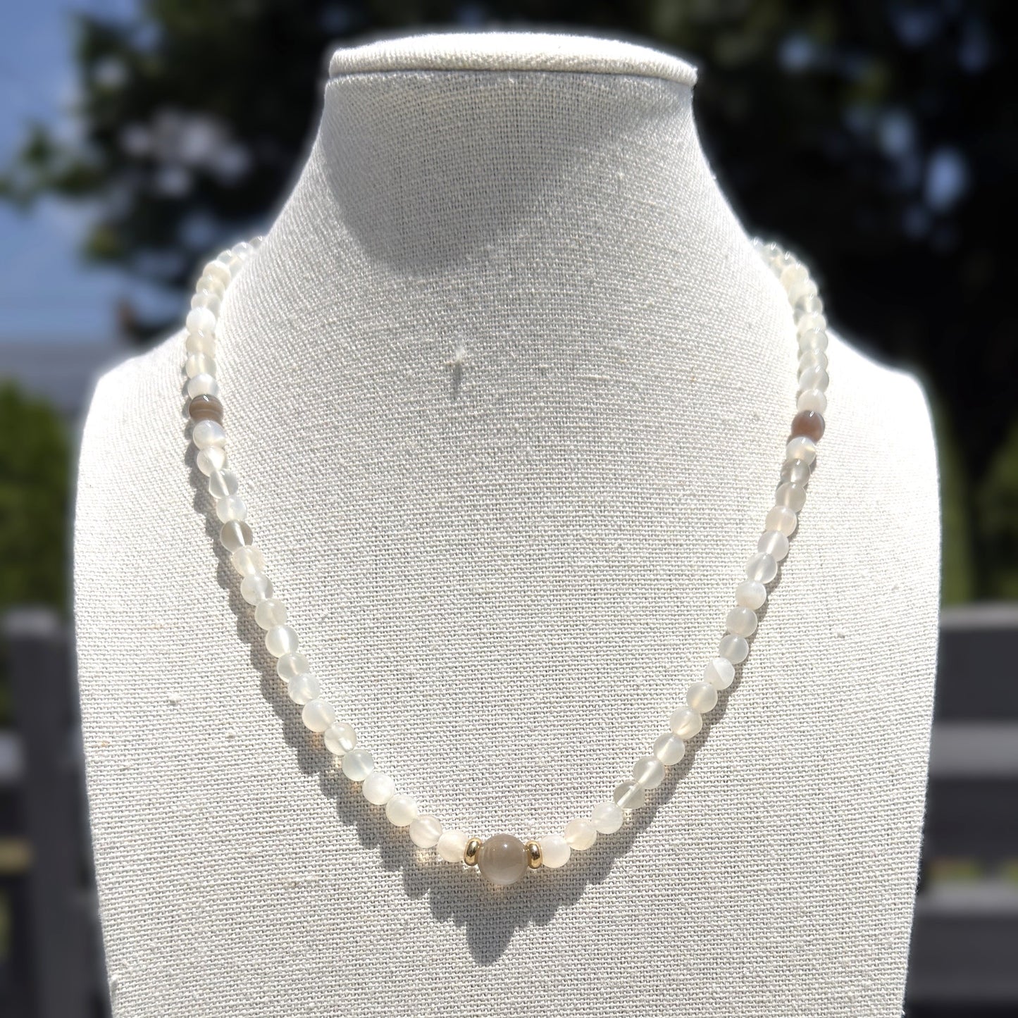Genuine White Moonstone Gemstone Bead Necklace