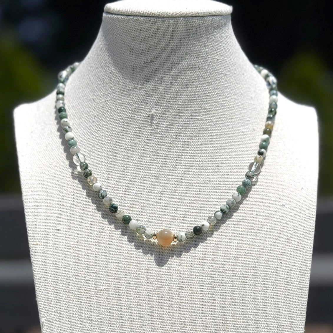 Genuine Tree Agate Gemstone Bead Necklace