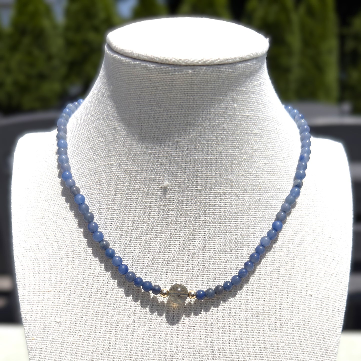 Genuine Blue Aventurine Gemstone Bead Necklace