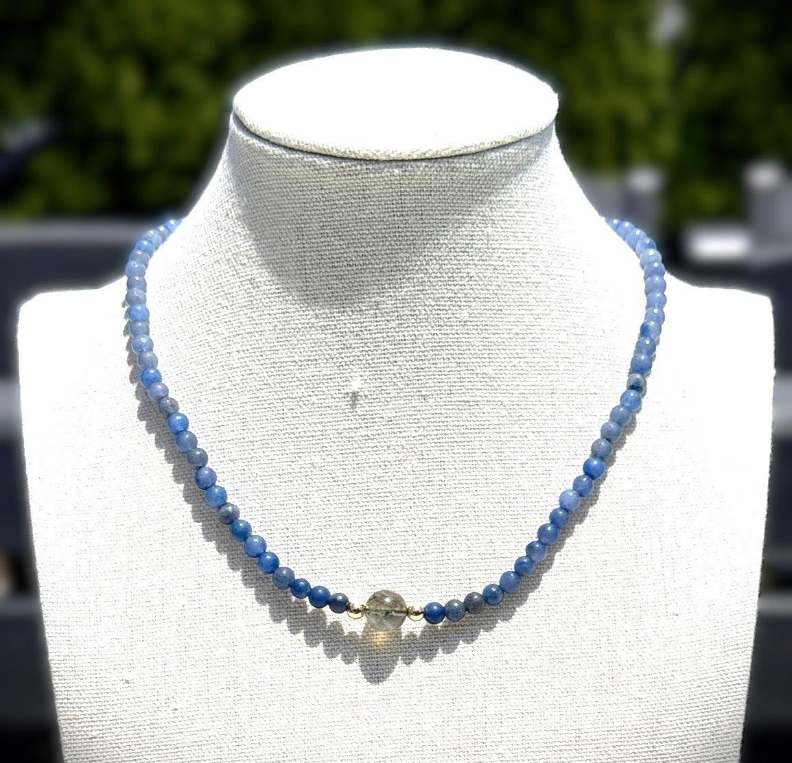 Genuine Blue Aventurine Gemstone Bead Necklace