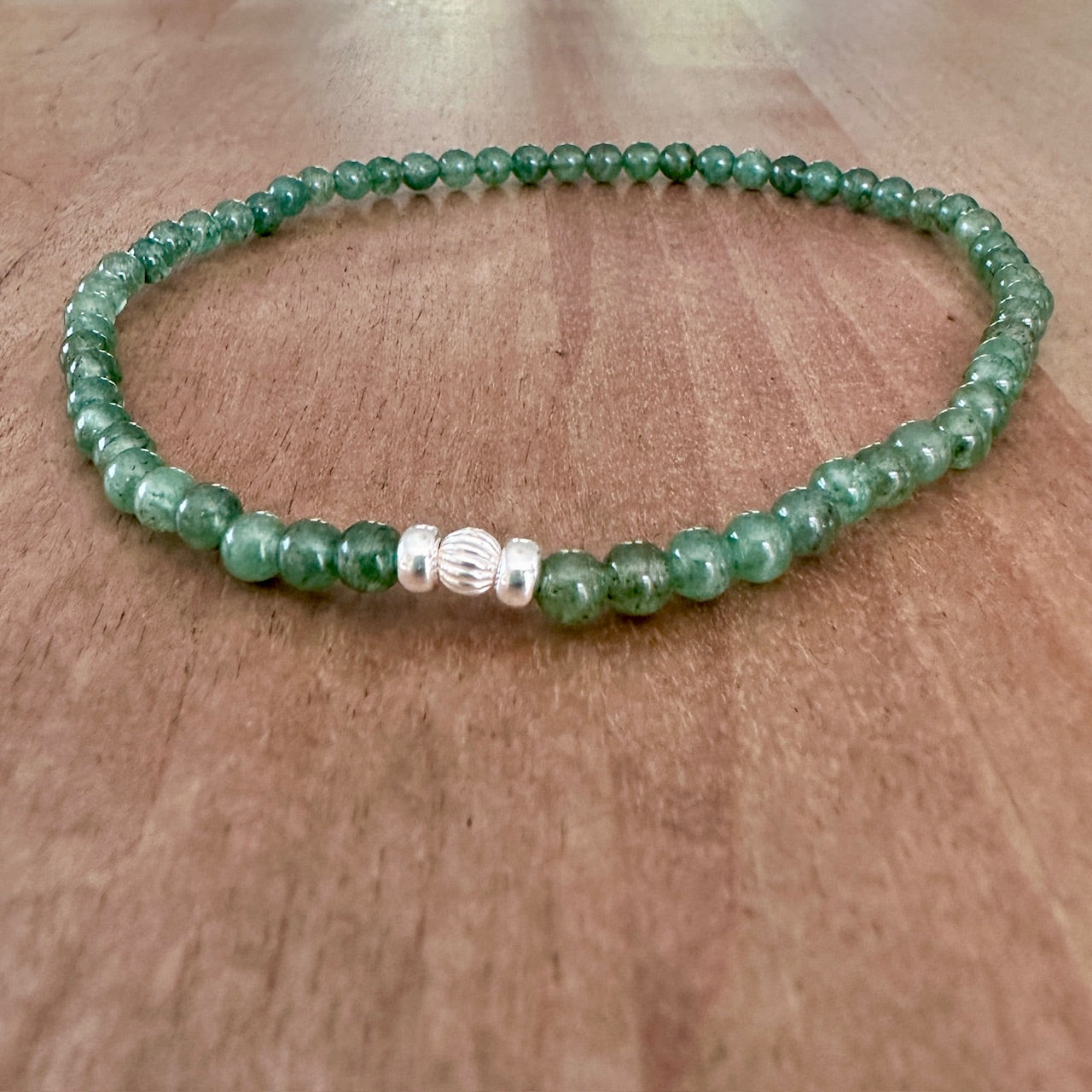 Genuine Green Aventurine Gemstone Bead Anklet