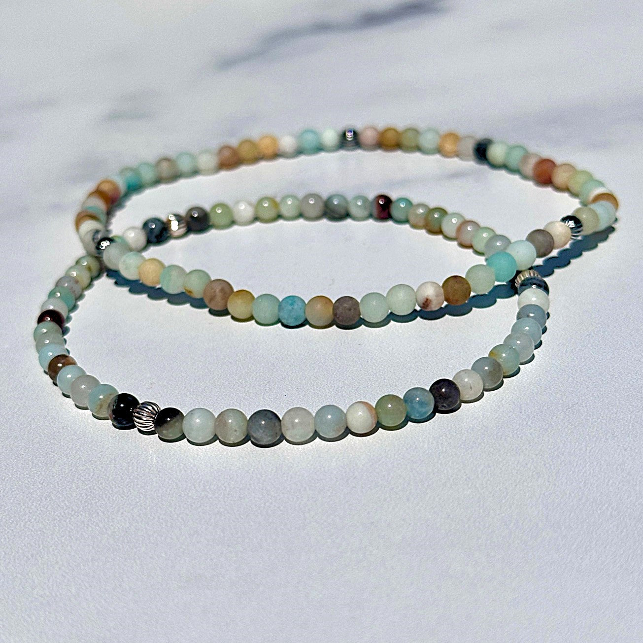 Genuine Flower Amazonite Gemstone Bead Anklet