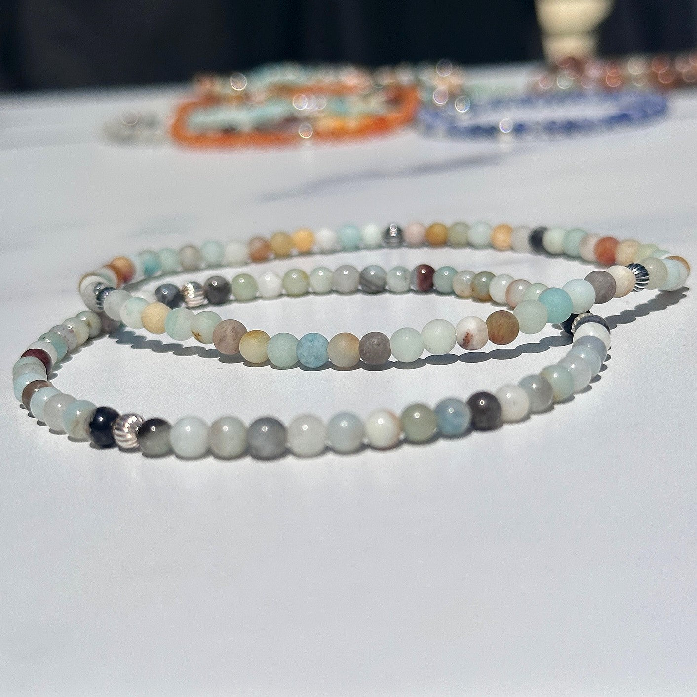 Genuine Flower Amazonite Gemstone Bead Anklet