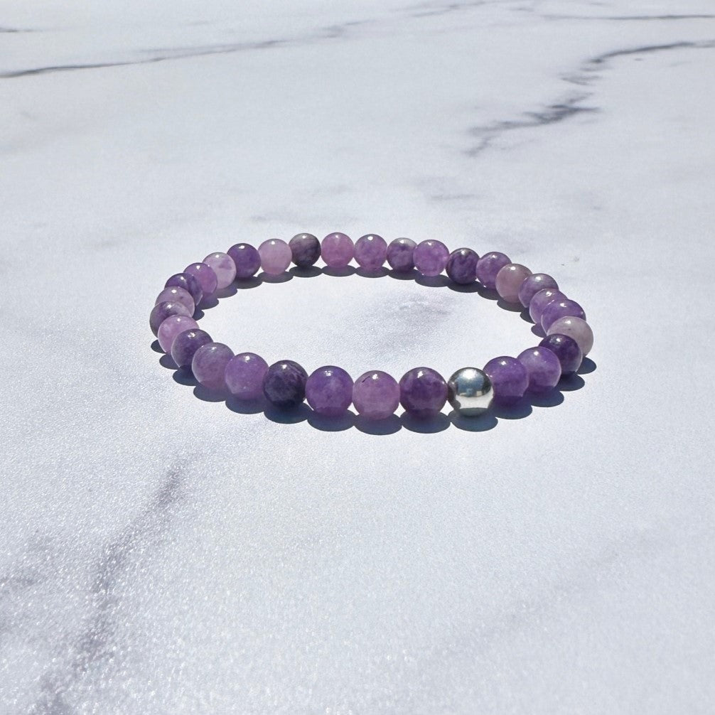 Genuine Lepidolite Gemstone Bead Bracelet