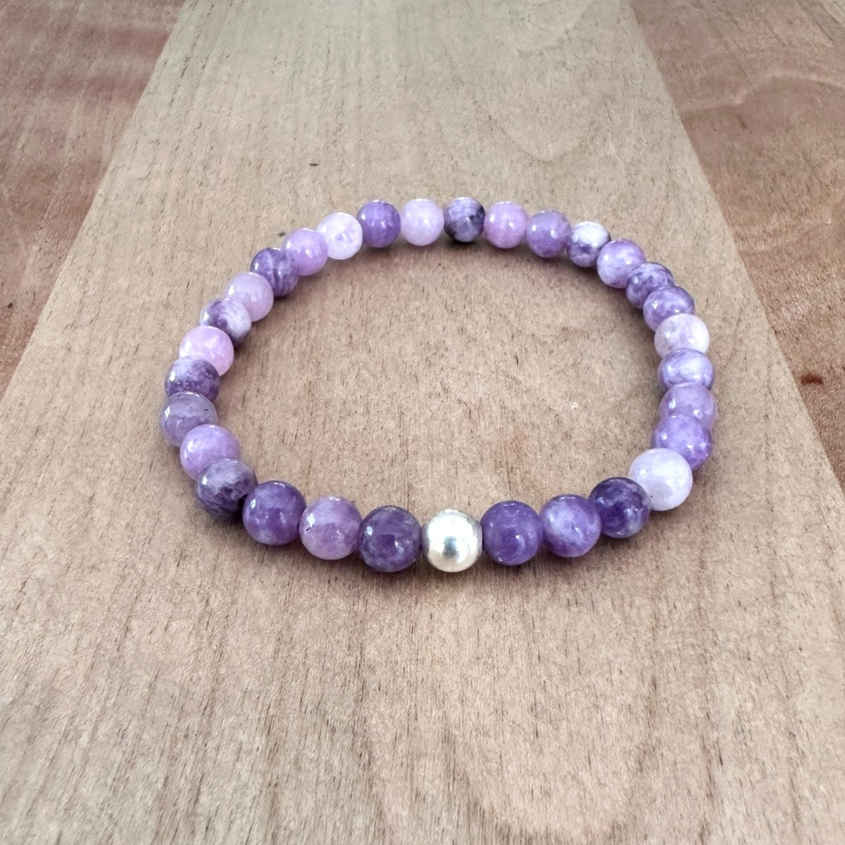 Genuine Lepidolite Gemstone Bead Bracelet