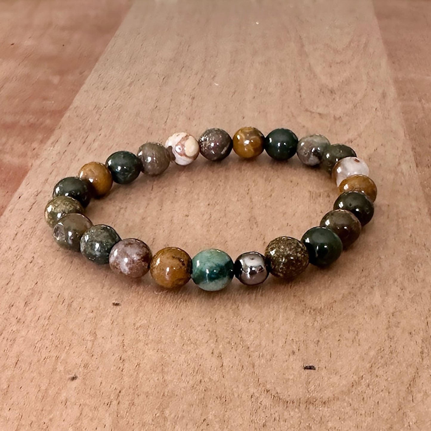 Genuine Ocean Jasper Gemstone Bead Bracelet