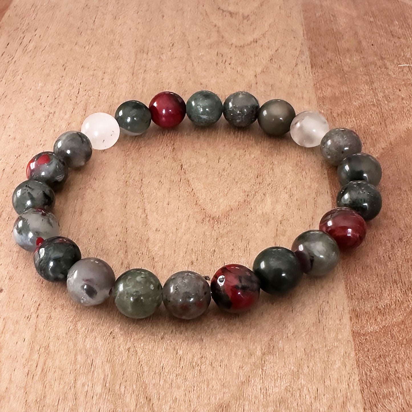 Genuine African Bloodstone Gemstone Bead Bracelet