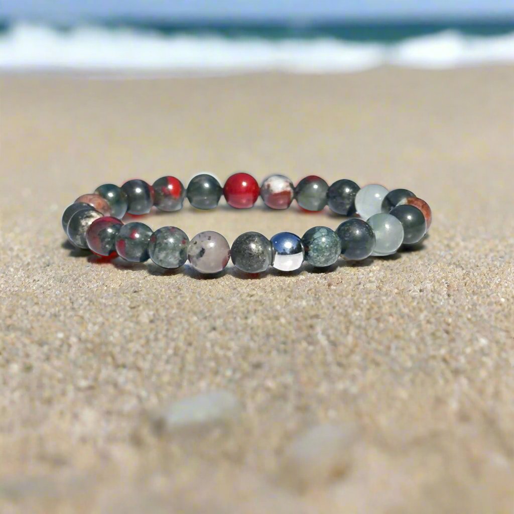 Genuine African Bloodstone Gemstone Bead Bracelet