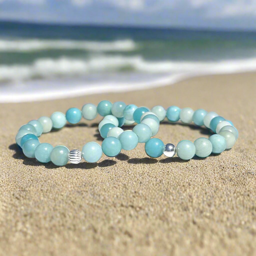 Genuine Amazonite Gemstone Bead Bracelet