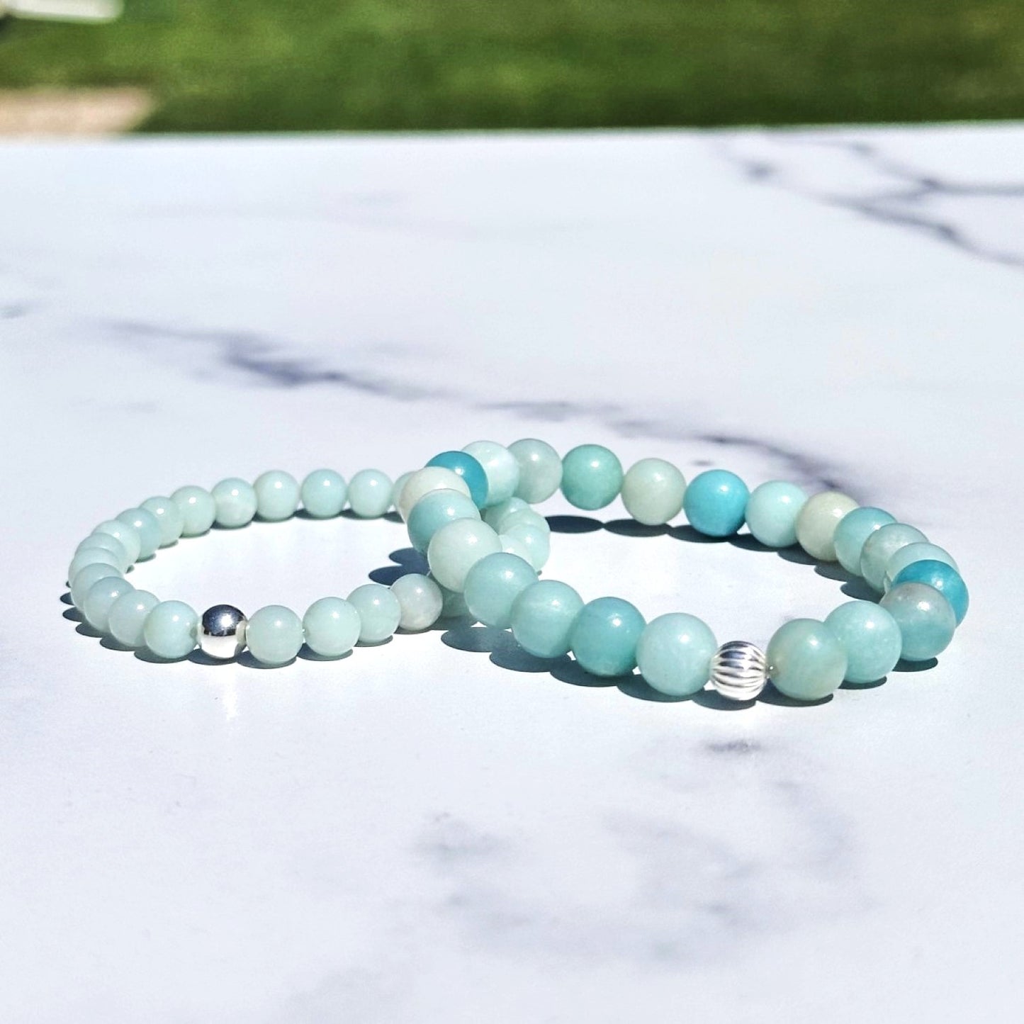 Genuine Amazonite Gemstone Bead Bracelet