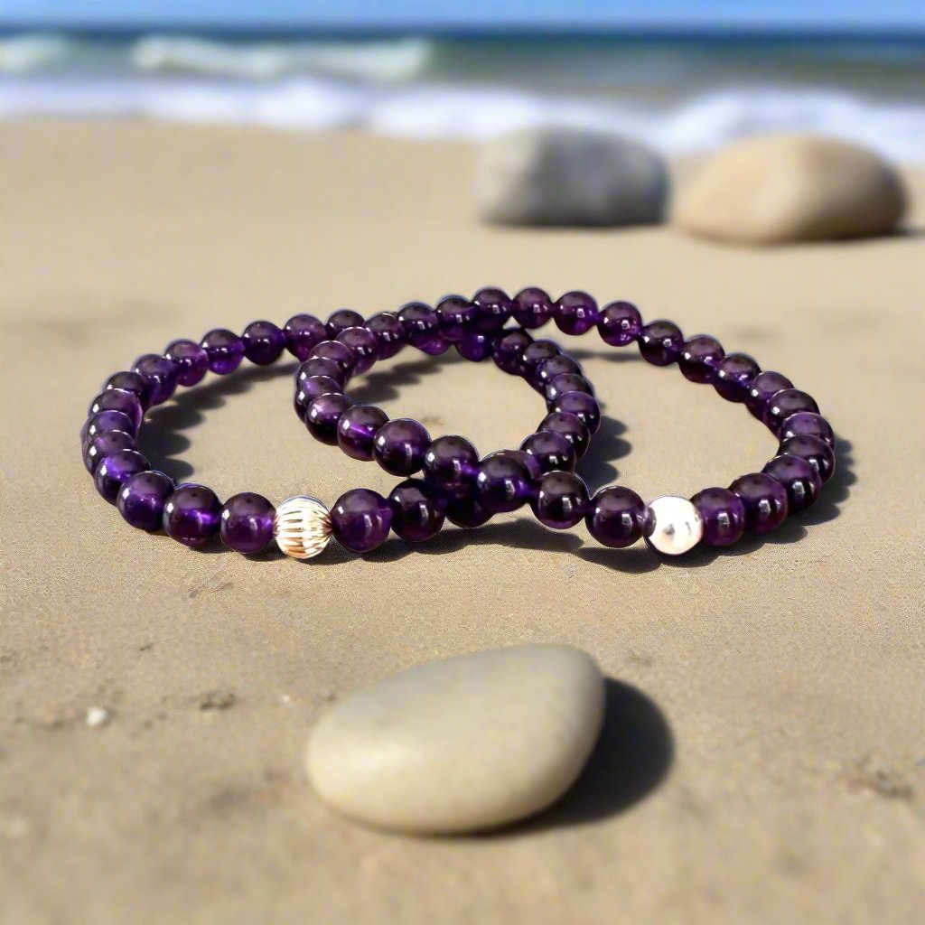 Genuine Amethyst Gemstone Bead Bracelet