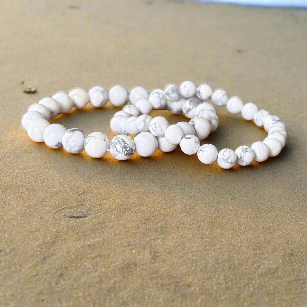 Genuine White Howlite Gemstone Bead Bracelet