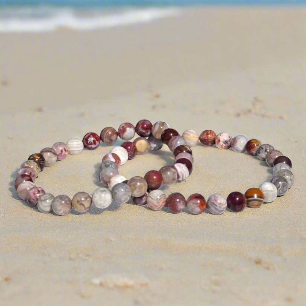 Genuine Laguna Lace Agate Gemstone Bead Bracelet