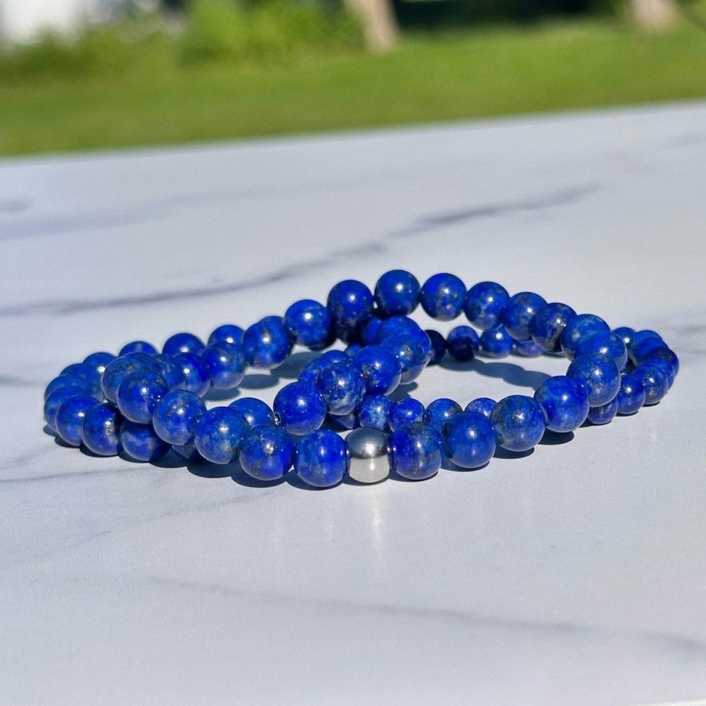 Genuine Lapis Lazuli Gemstone Bead Bracelet