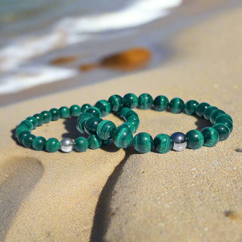 Genuine Malachite Gemstone Bead Bracelet