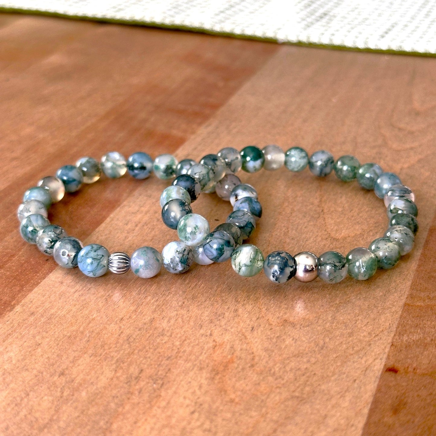 Genuine Moss Agate Gemstone Bead Bracelet