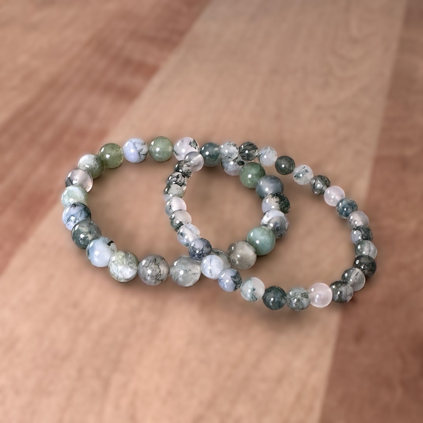 Genuine Moss Agate Gemstone Bead Bracelet