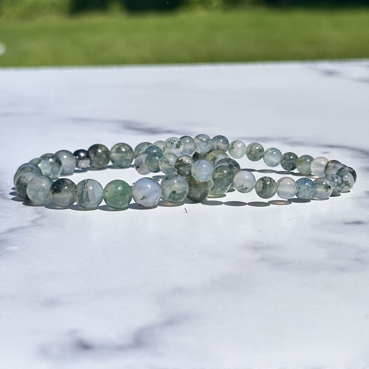 Genuine Moss Agate Gemstone Bead Bracelet
