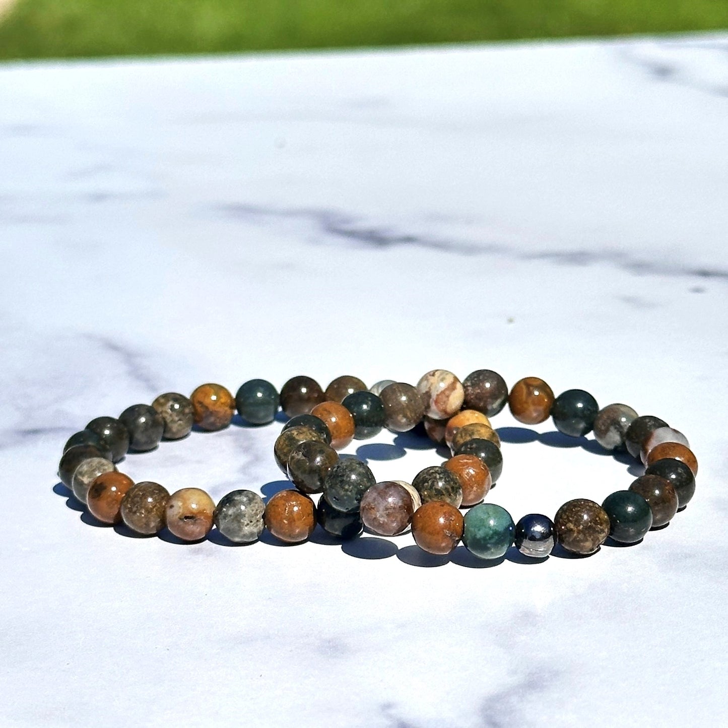 Genuine Ocean Jasper Gemstone Bead Bracelet