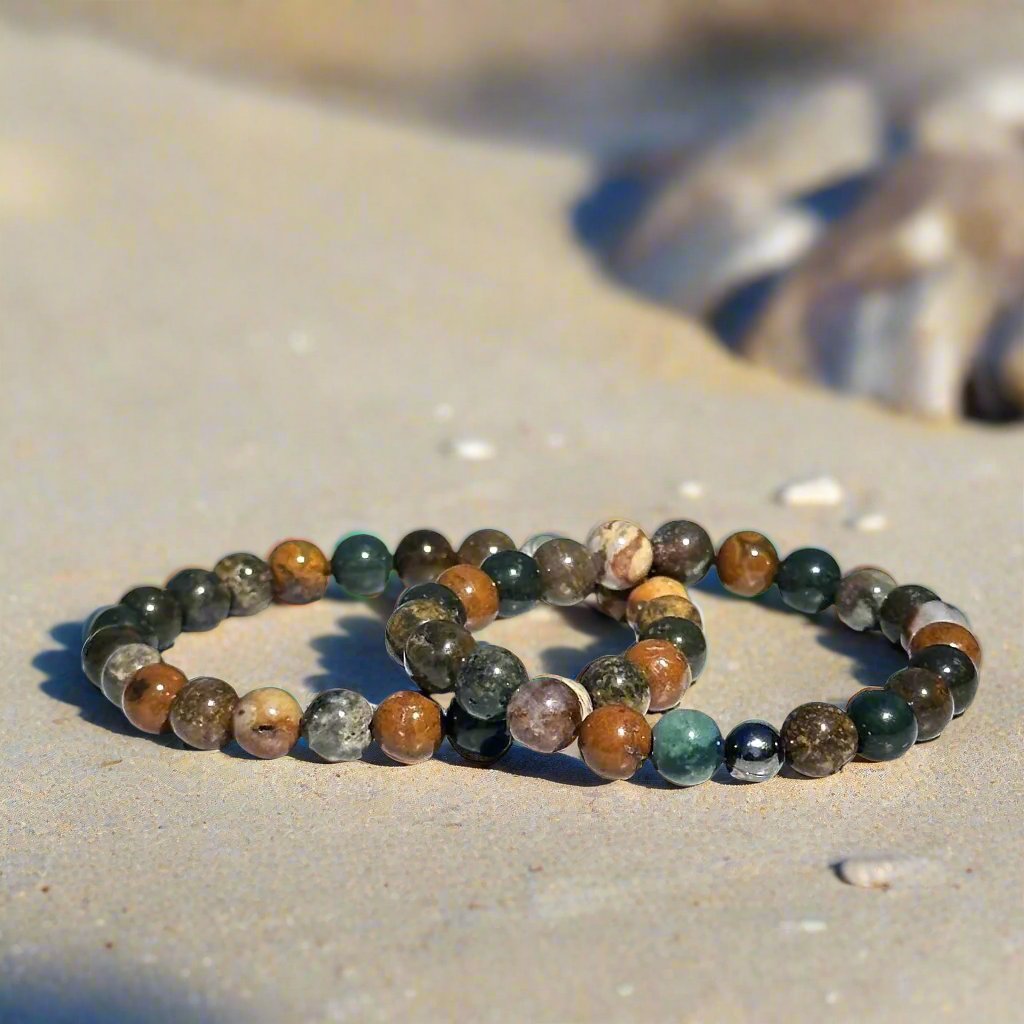 Genuine Ocean Jasper Gemstone Bead Bracelet