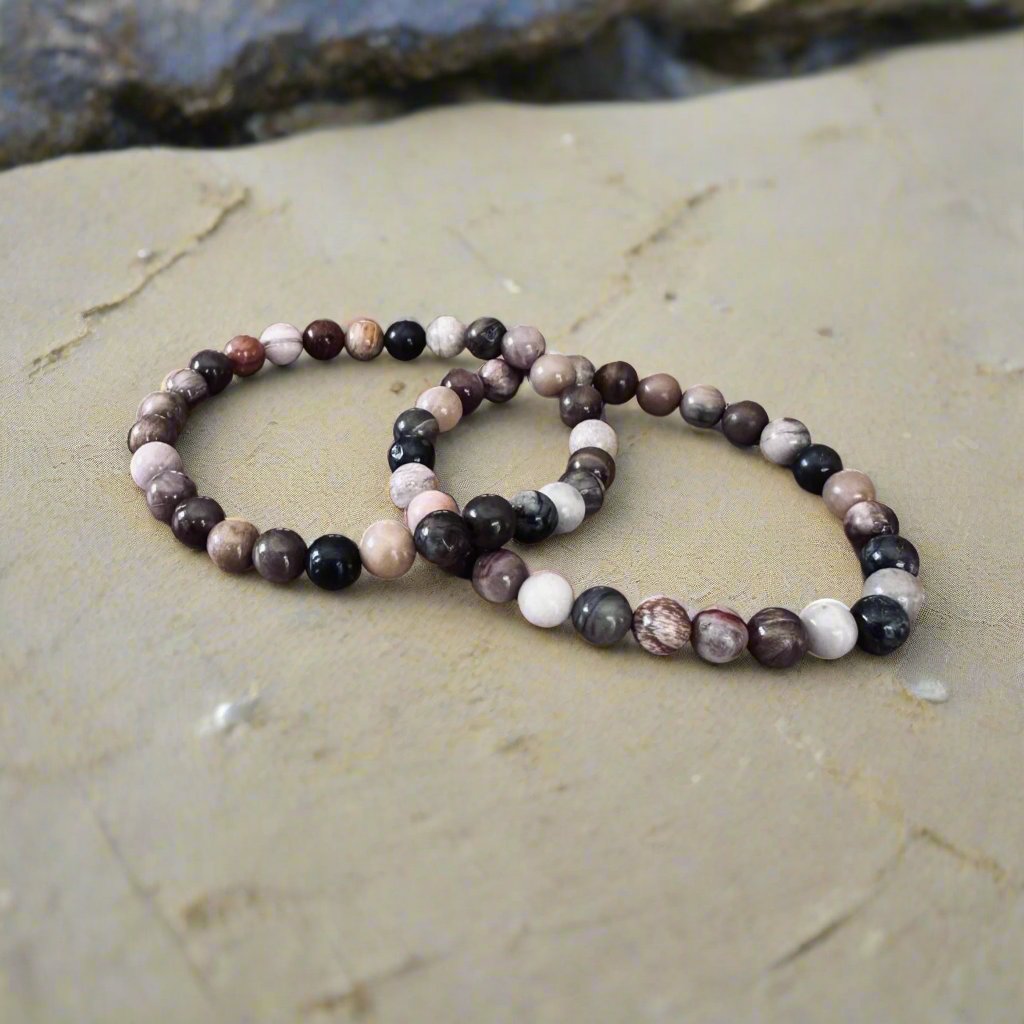 Genuine Petrified Wood Gemstone Bead Bracelet