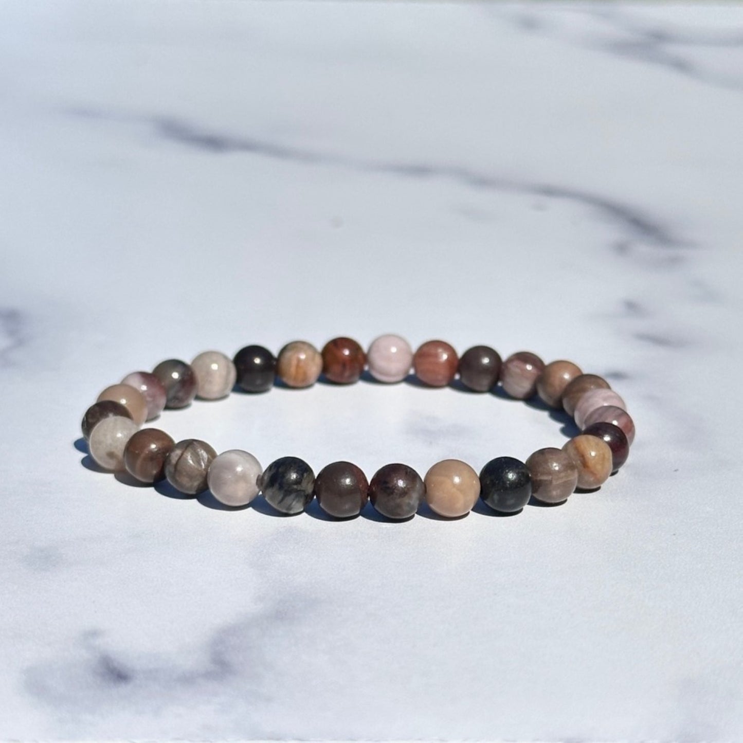 Genuine Petrified Wood Gemstone Bead Bracelet
