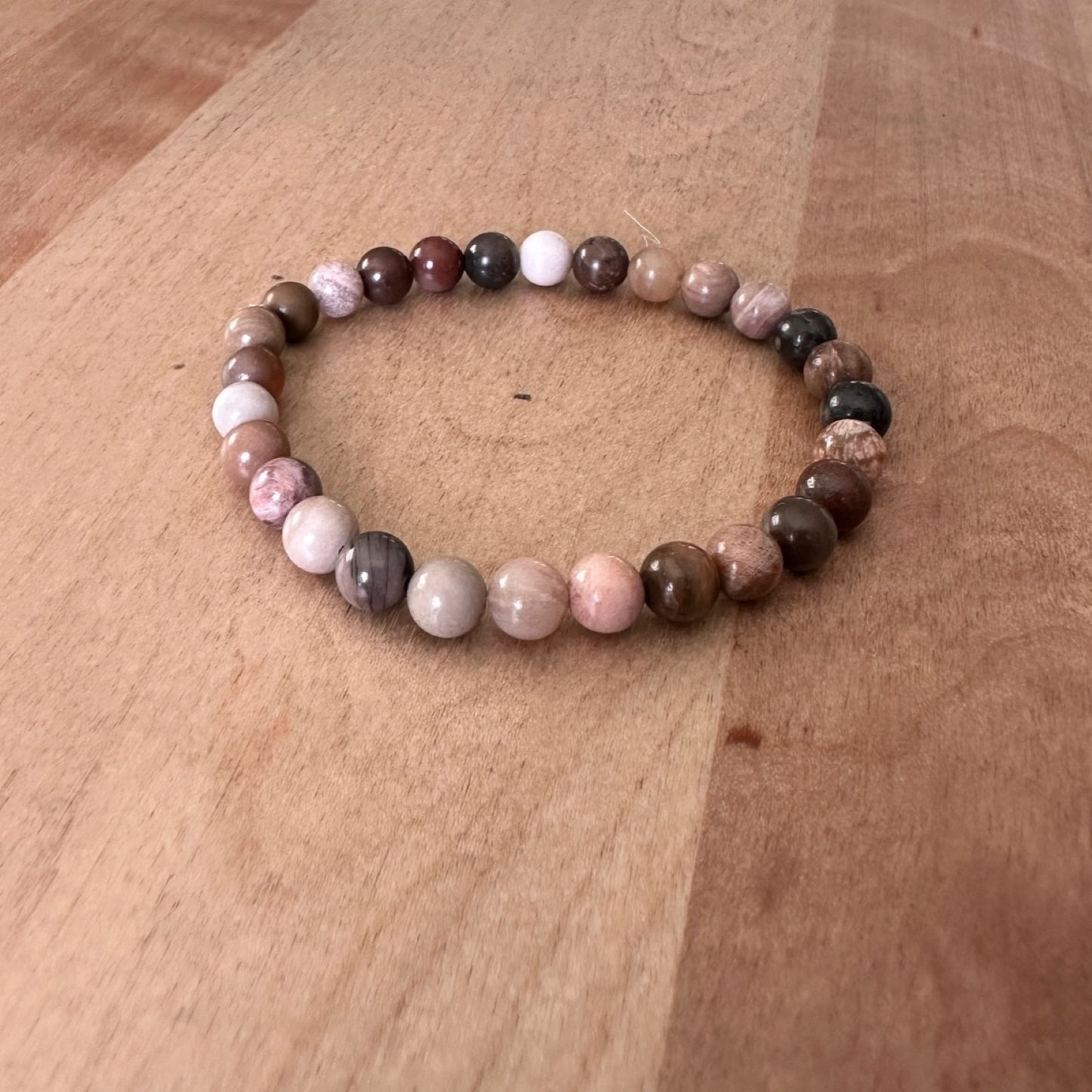 Genuine Petrified Wood Gemstone Bead Bracelet