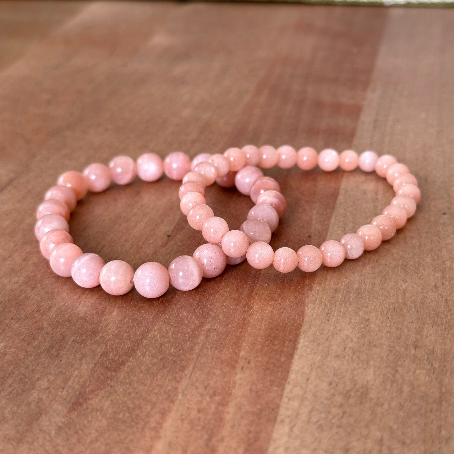 Genuine Pink Flake Moonstone Gemstone Bead Bracelet