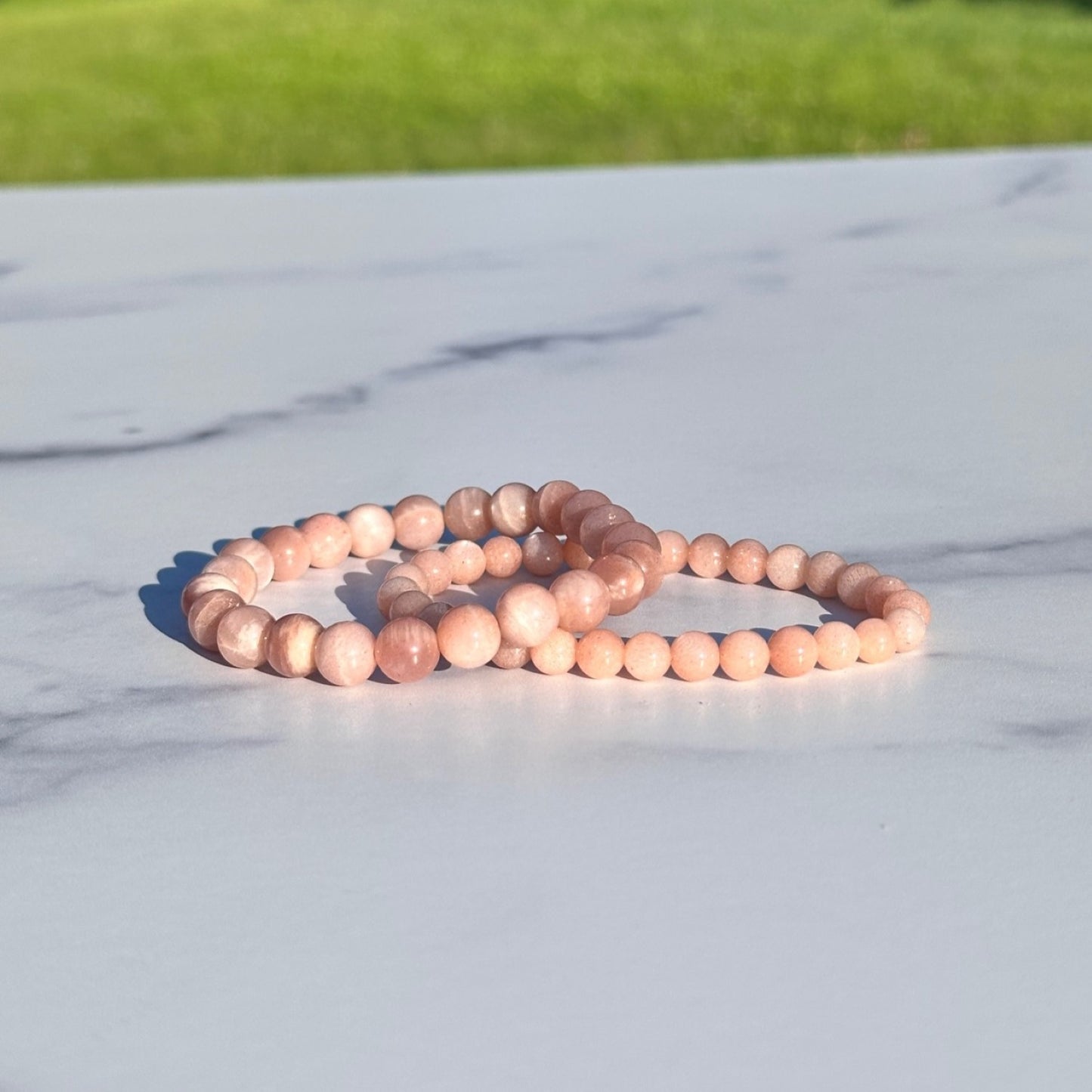Genuine Pink Flake Moonstone Gemstone Bead Bracelet