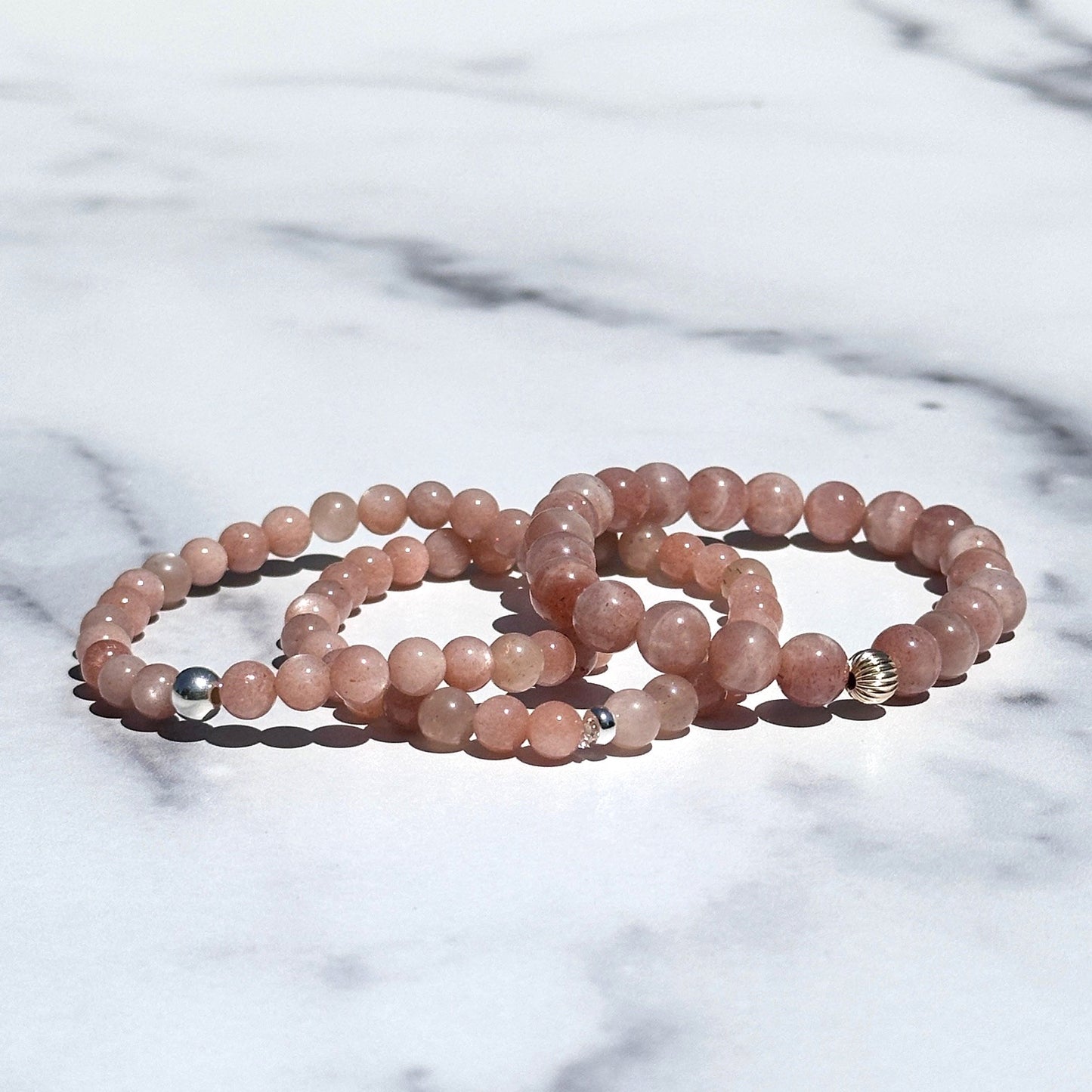 Genuine Pink Flake Moonstone Gemstone Bead Bracelet