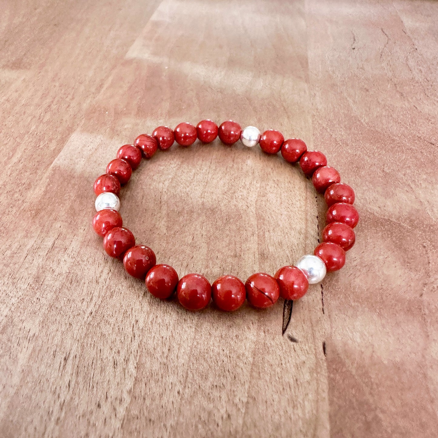 Genuine Red Jasper Gemstone Bead Bracelet