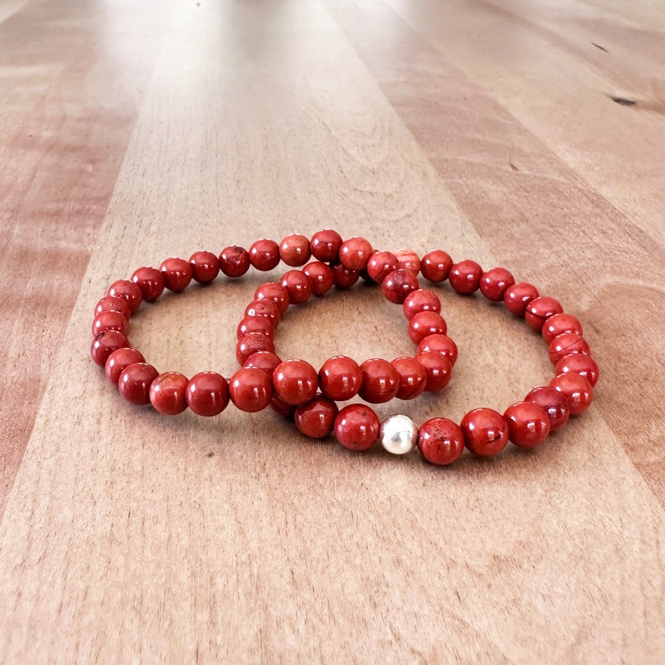 Genuine Red Jasper Gemstone Bead Bracelet