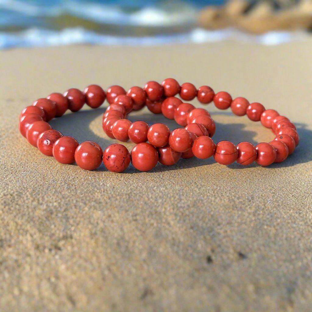 Genuine Red Jasper Gemstone Bead Bracelet