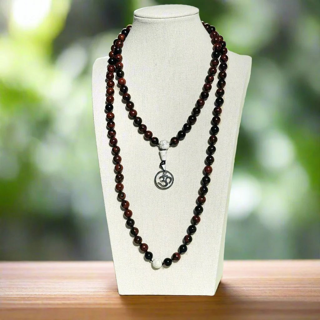 Genuine Mahogany Obsidian and White Howlite Gemstone Mala