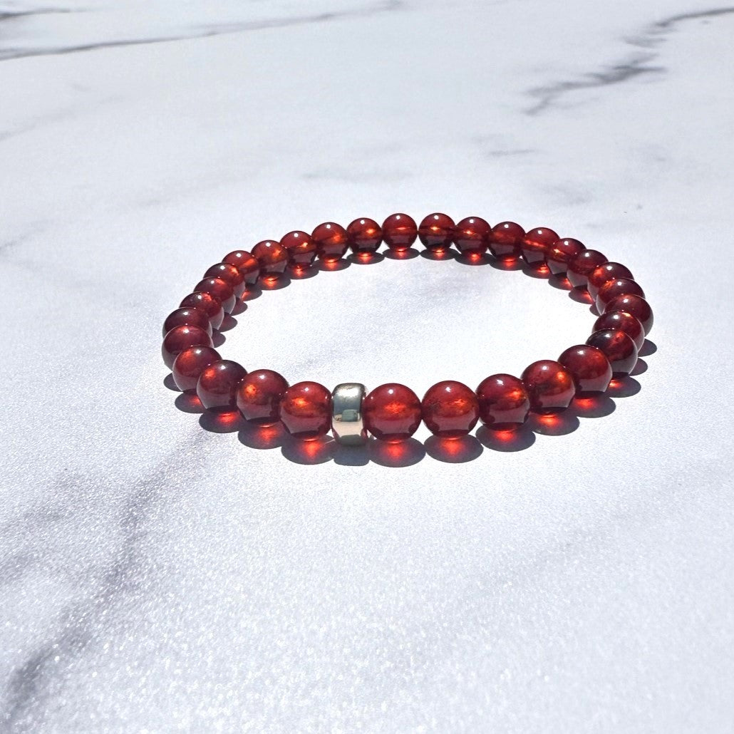 Genuine Spessartite Garnet Gemstone Bead Bracelet