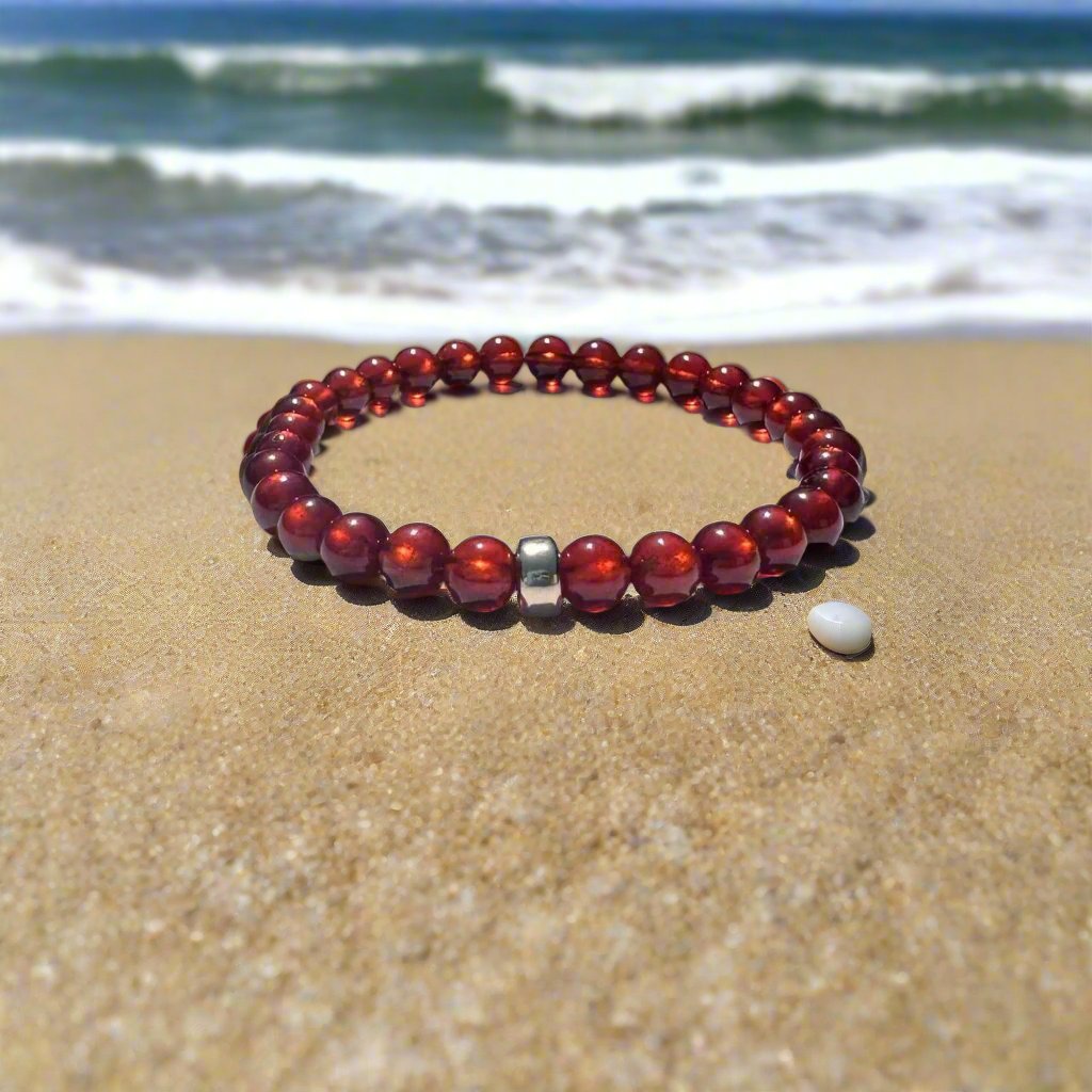 Genuine Spessartite Garnet Gemstone Bead Bracelet