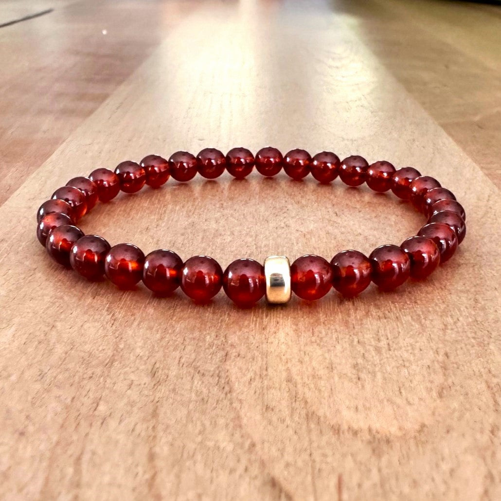 Genuine Spessartite Garnet Gemstone Bead Bracelet