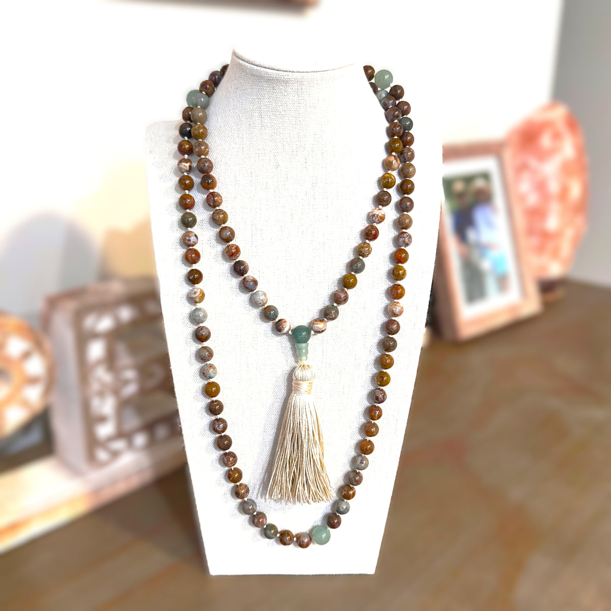 Genuine Green Opal (Chalcedony) and Green Aventurine Gemstone Mala