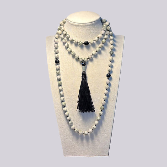 Genuine Peace Jade and Black Tourmaline Gemstone Mala