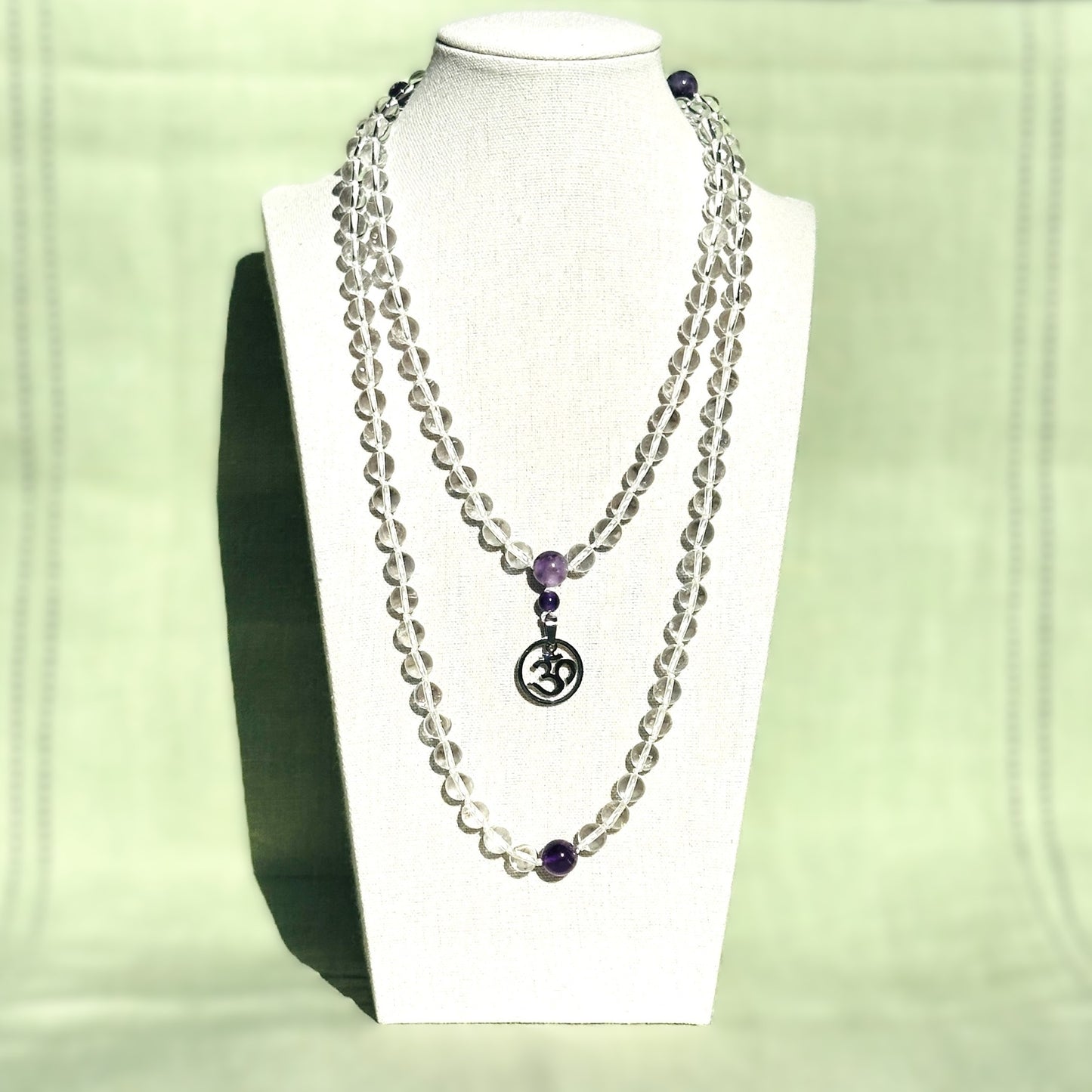 Genuine Crystal Quartz and Amethyst Gemstone Mala