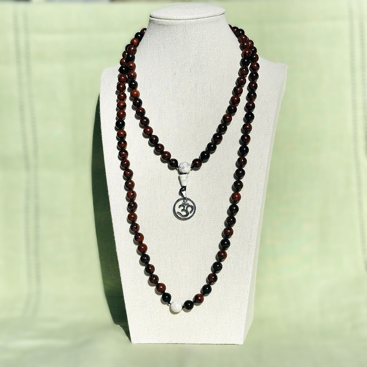 Genuine Mahogany Obsidian and White Howlite Gemstone Mala