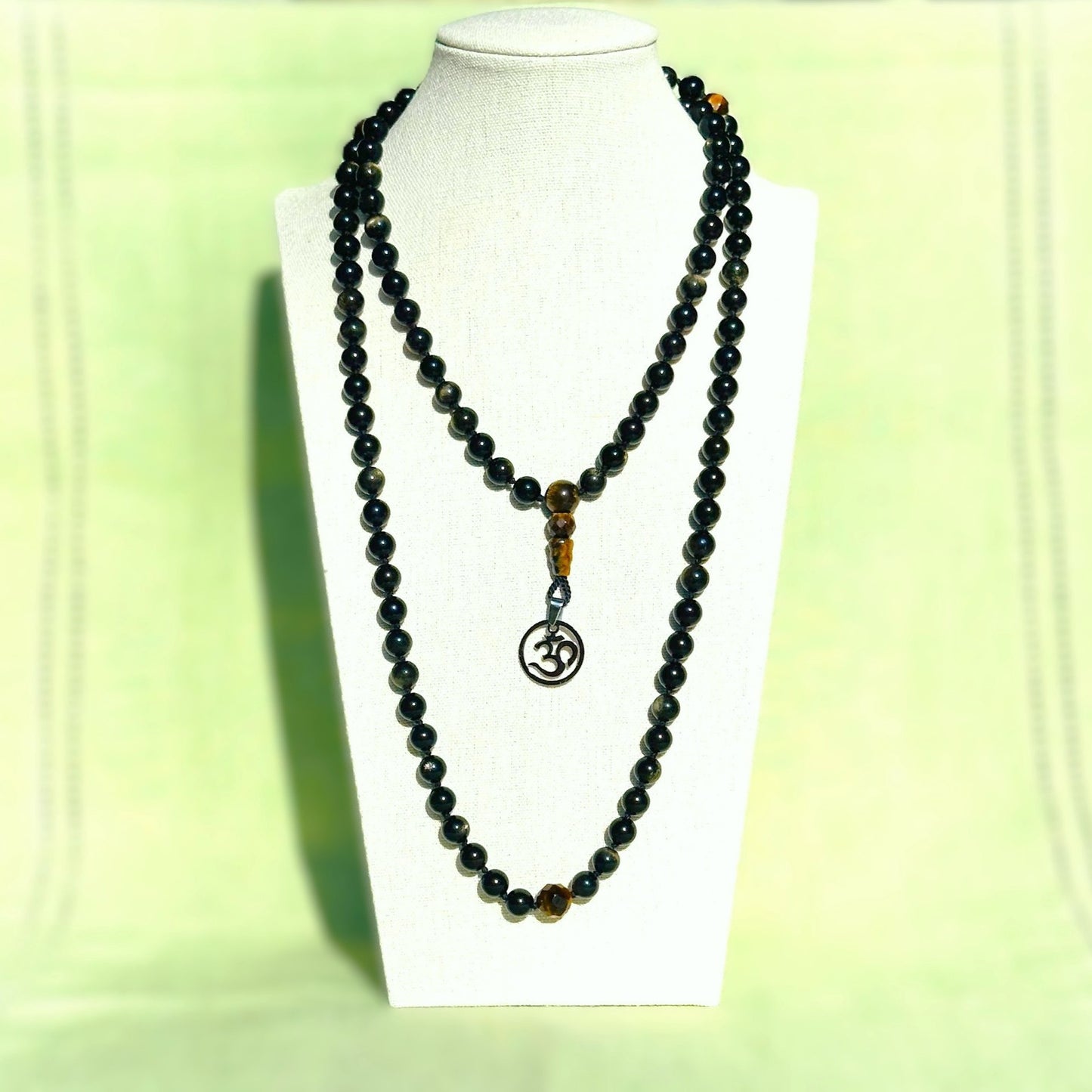 Genuine Golden Sheen Obsidian and Tiger Eye Gemstone Mala