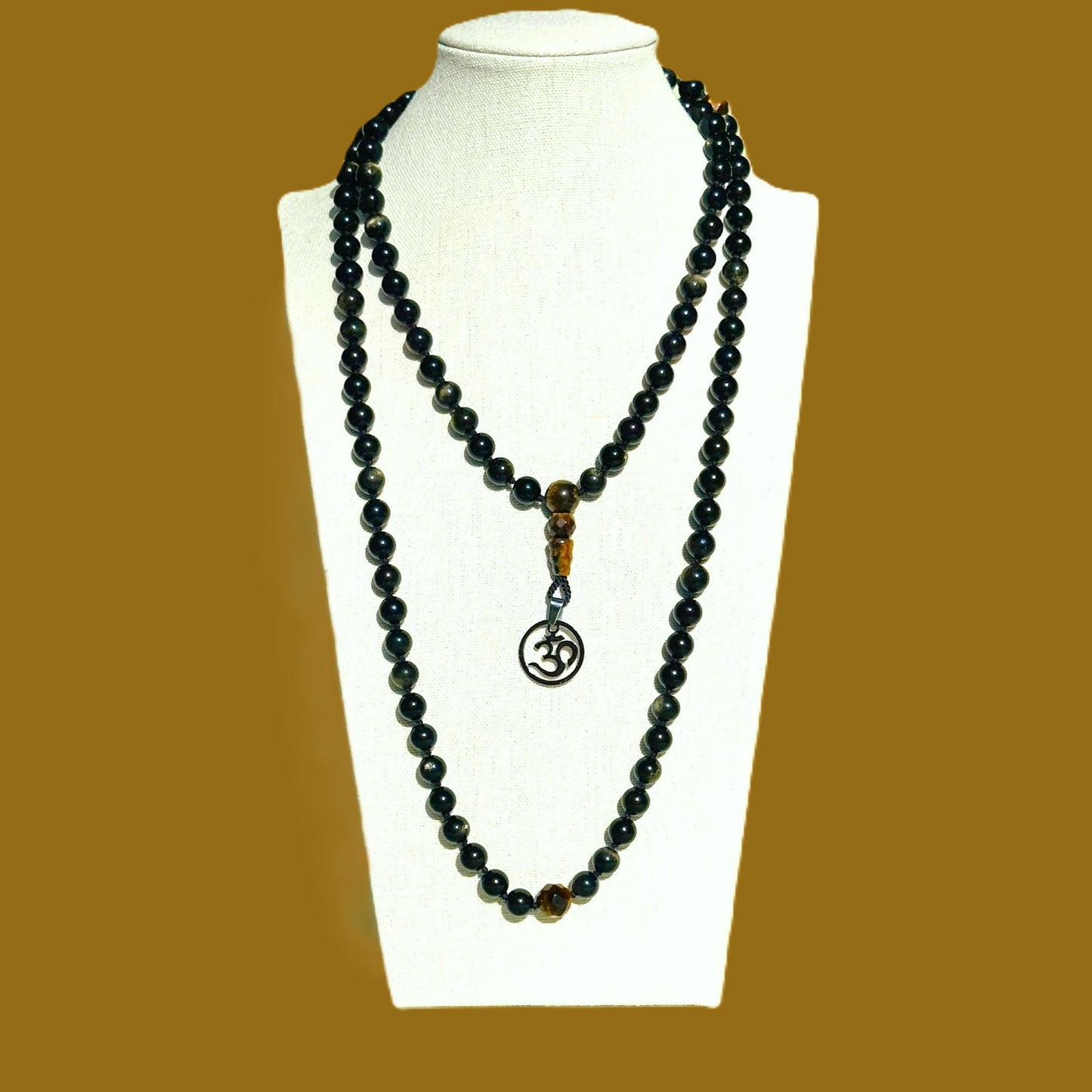 Genuine Golden Sheen Obsidian and Tiger Eye Gemstone Mala