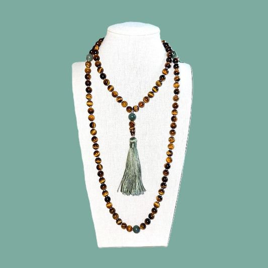 Genuine Tiger Eye and African Green Opal Gemstone Mala