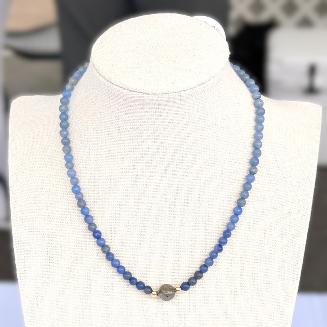Genuine Blue Aventurine Gemstone Bead Necklace