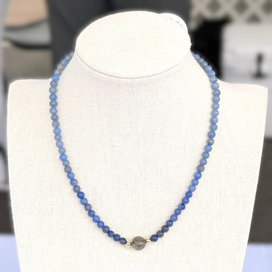 Genuine Blue Aventurine Gemstone Bead Necklace