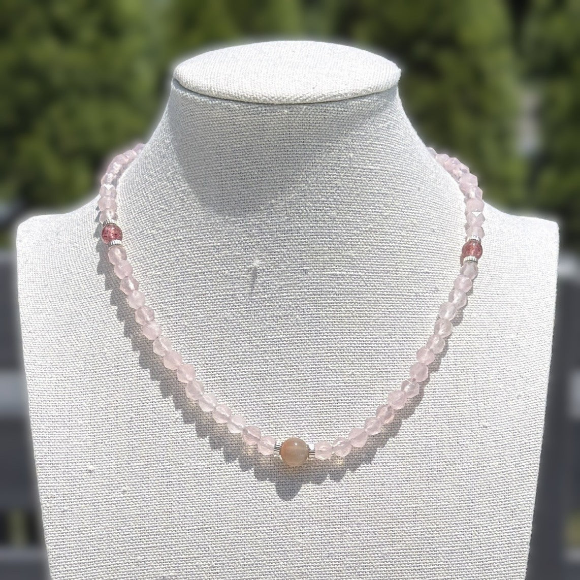 Genuine Faceted Rose Quartz Gemstone Bead Necklace